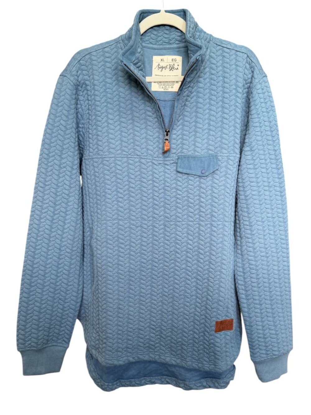 August Bleu Quilted Quarter Zip Blue Pullover Sweatshirt - Size XL (NWOT)